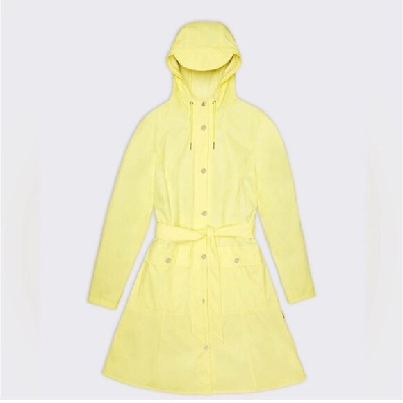 RAINS Women's Curve Raincoat Yellow Zipper Snap Trench Belted Waterproof Flawed - Picture 4 of 14
